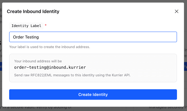 Create a Kurrier inbound identity